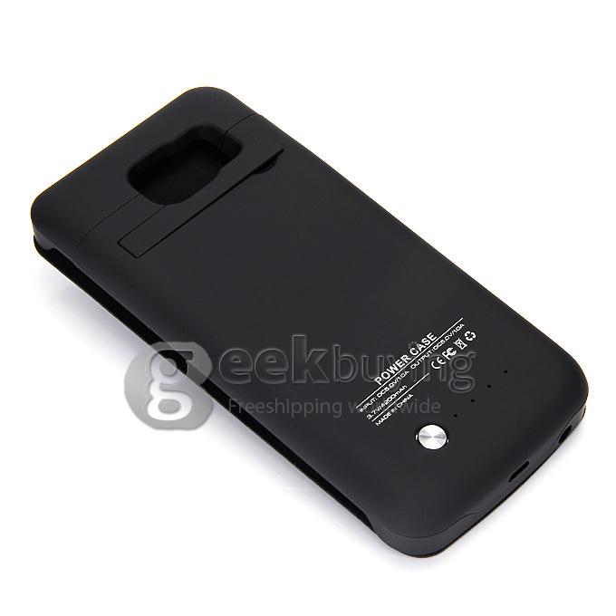 4200mAh Battery Power Pack Charger Cover With Leather Case For Samsung Galaxy S6 Edge G9200 - Black