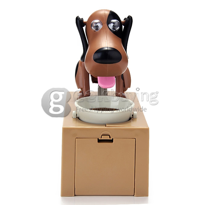 Choken Puppy Hungry Eating Dog Coin Bank Money Saving Box Piggy Bank - Brown