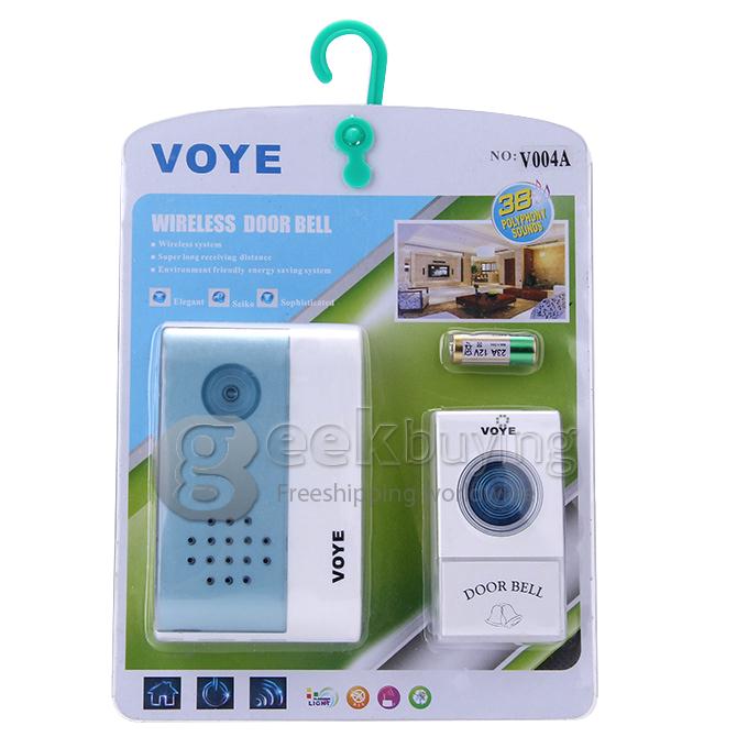 Voye V004A Wireless Intelligent Doorbell Remote Control Digital Receiver Doorbell With 38 Songs - White + Blue