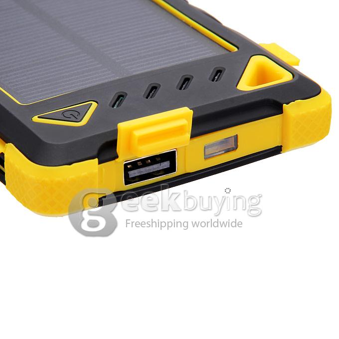 DS168 Solar Panel Mobile Charger 8000mAh Dual USB Power Bank Water/Dirt/Shockproof Portable Spare Charger - Yellow