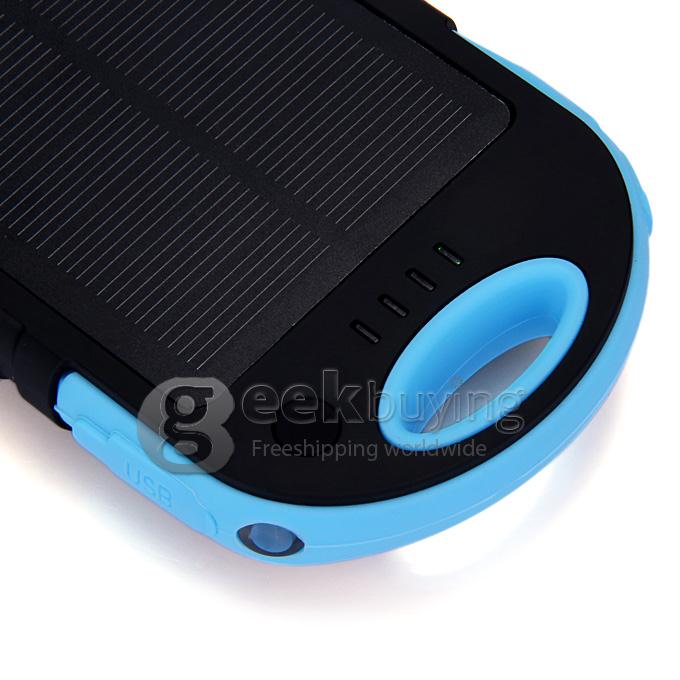 Solar Panel Charger 12000mAh Rain/Dirt/Shockproof Dual USB Portable Charger Backup External Battery - Blue+Black