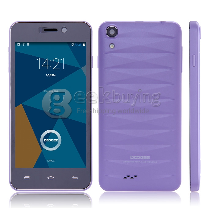 Doogee DG800 MTK6582 Quad Core 1.3GHz 4.5inch Android 4.4 OS Smartphone 1GB RAM 8GB ROM IPS QHD Screen 13.0MP 3G GPS OTG OTA Back Touch - Purple