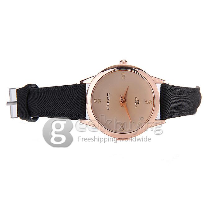 VIKEC 187 Fashion Brief Women Quartz Wrist Watch with Leather Belt - Black