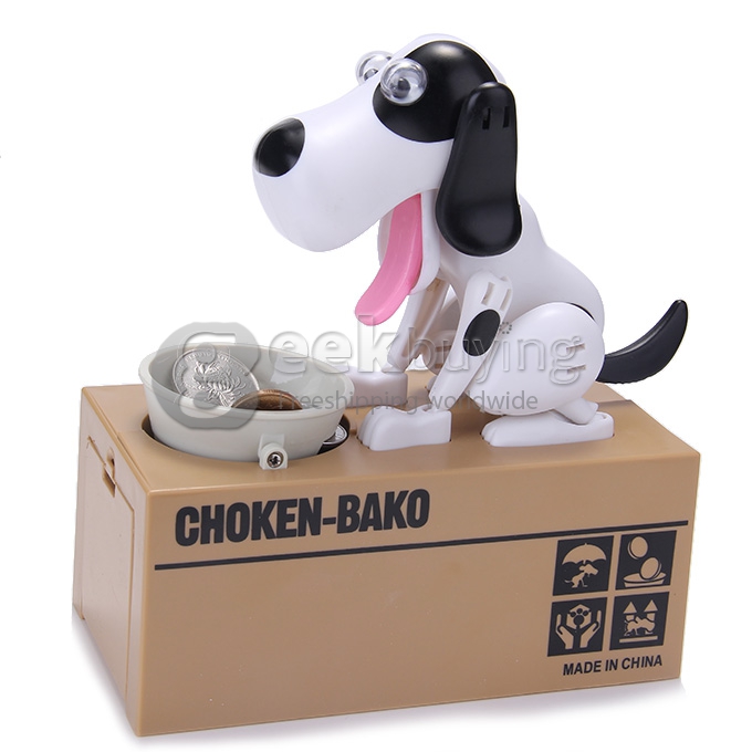 Choken Puppy Hungry Eating Dog Coin Bank Money Saving Box Piggy Bank - White+Black