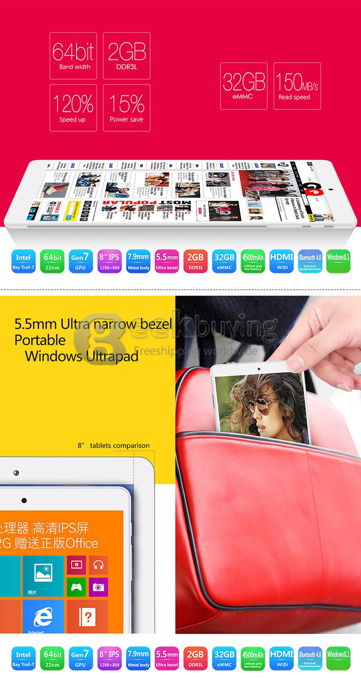 Teclast X80HD Dual OS Android 4.4 & Win 8.1 Intel Z3735F Quad-core 8
