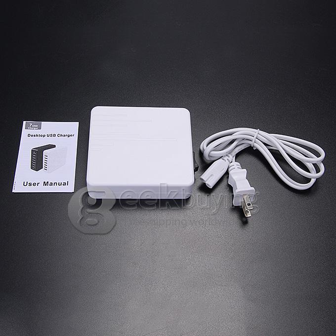 HC007 45W 7-Ports High Speed Desktop USB Charger US Plug With Intelligent Adjustable Output Ports - White