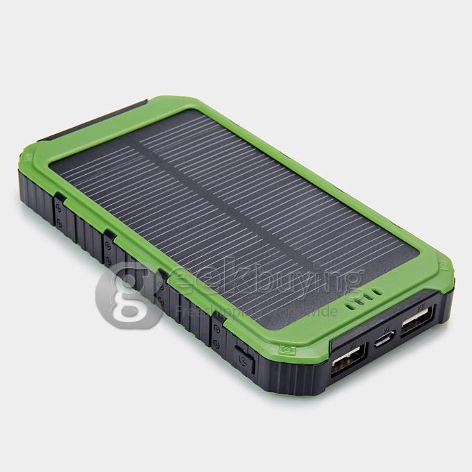 DS18000 6000mAh Solar Panel Mobile Charger Dual USB Power Bank Portable Spare Charger - Green