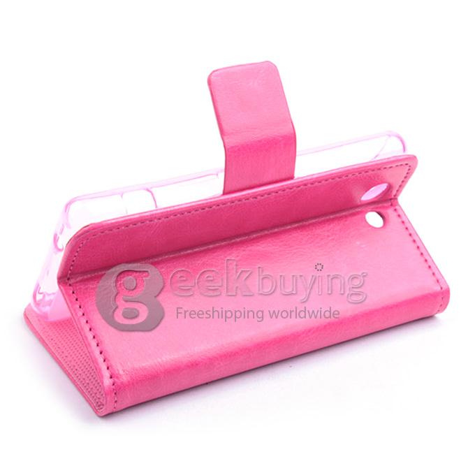 Protective Hard Cover Flip Stand Leather Case for Sony Z4 Mini Compact - Rose