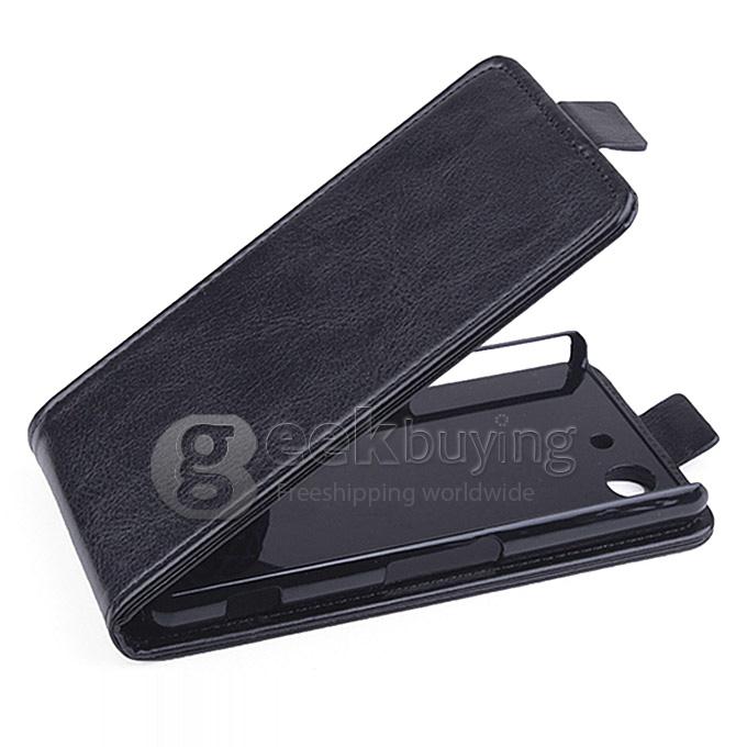 Protective Hard Cover Flip Stand Leather Case for Sony Z3 Compact Z3 Mini - Black