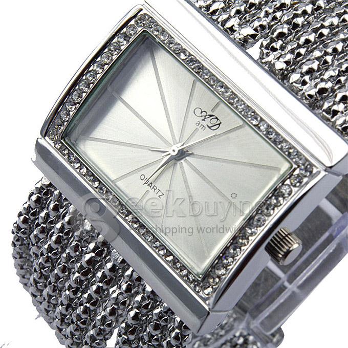 YR WH002 Fashion Women Multi Chain Bracelet Watch Square Dial Quartz Wristwatches - Silver
