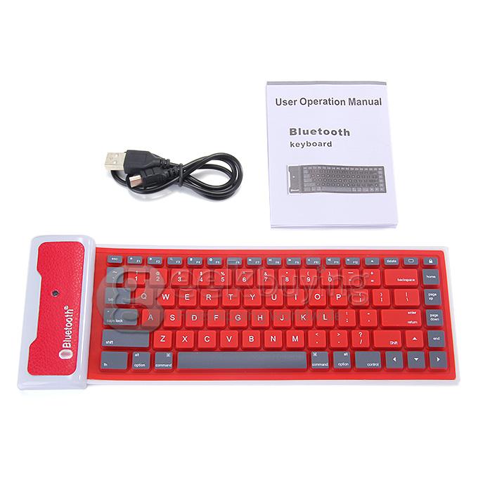 WP002 Foldable Wireless Bluetooth 2.0 Keyboard Portable Chocolate Mini Keyboard for PC Tablet Laptop - Red