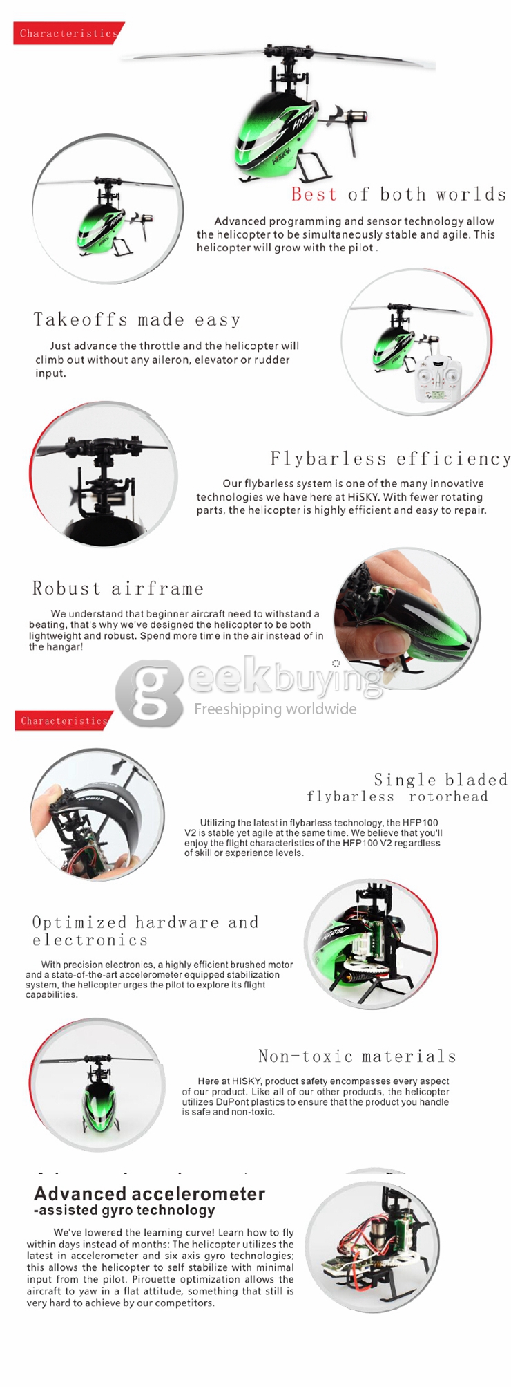 Hisky HFP80 V2 4CH Flybarless RC Helicopter 6 Axis Gyro With New X-6S