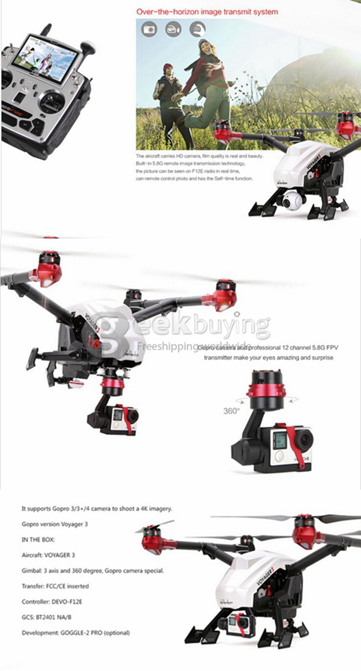 Walkera Voyager 3 Helicopter 3 Axis Brushless 3D Gimbal 1080P GPS/GLONASS OTH 5.8G FPV Follow Me Mode