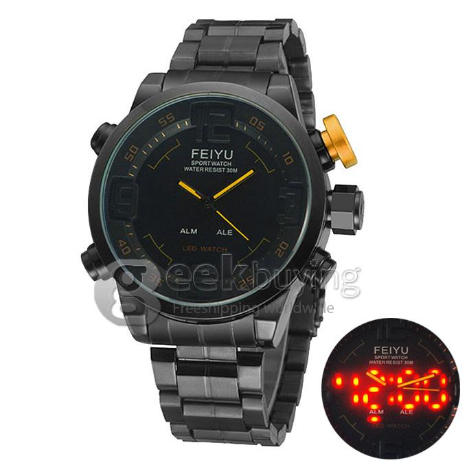 YR WH246 Luxury LED Display Men Sports Outdoor Quartz Watches With Large Round Dial - Black