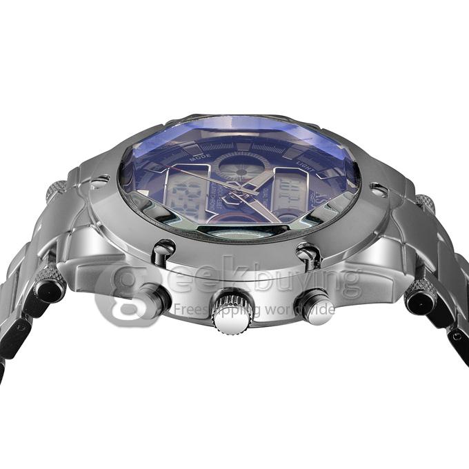 YR WH425 ASJ Fashion Electronic Men Quartz Watch With Dual Time Display Steel Strap - Blue + Silver