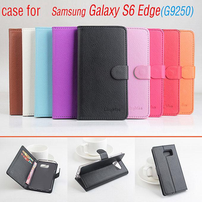 Protective Hard Cover Flip Stand Leather Case for Samsung S6 Edge Smartphone - Orange