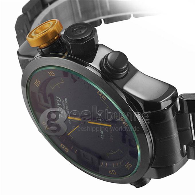 YR WH246 Luxury LED Display Men Sports Outdoor Quartz Watches With Large Round Dial - Black