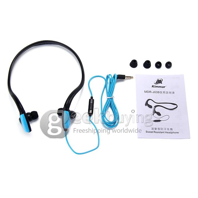 Kimmar MDR-J039 3.5mm Plug Sweatproof Headphone Compatible With iPhone/iPod/other Devices - Blue