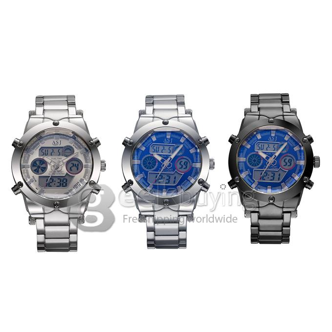 YR WH425 ASJ Fashion Electronic Men Quartz Watch With Dual Time Display Steel Strap - Blue + Silver