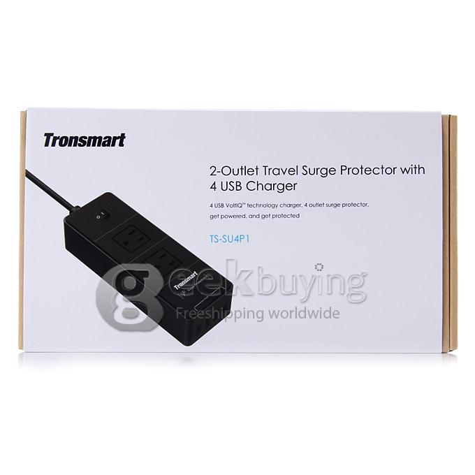 Tronsmart 2 Outlets Travel Surge Protector 4 USB 15000A Charger Power Strip With VoltIQ For iPhone/Samsung/MP3/Camera
