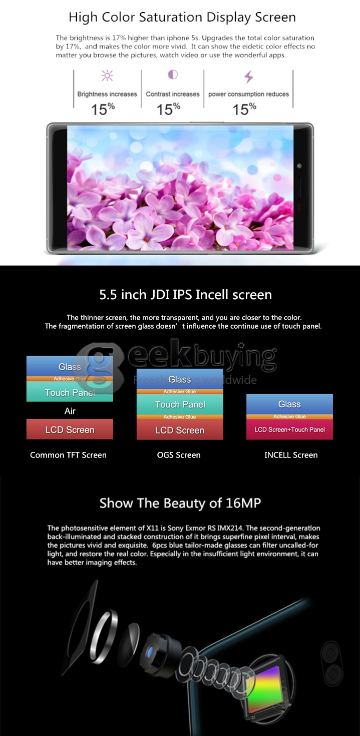 CUBOT X11 5.5inch IP65 Waterproof MTK6592M 1.4GHz Octa Core Android 4.4 2GB 16GB Smartphone IPS OGS HD 16.0MP - Black