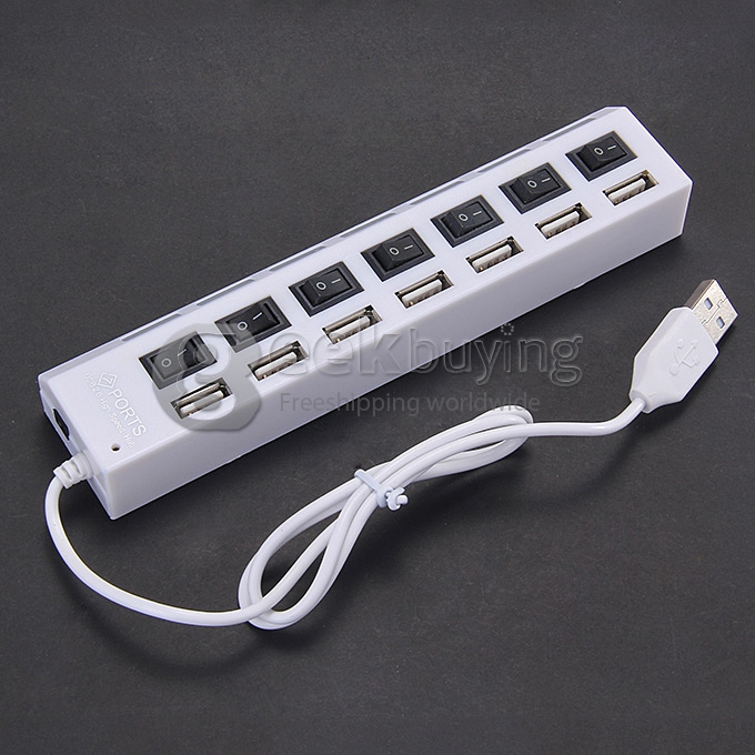 High Speed 7 Ports Expanded USB 2.0 Hub with On/Off Switch for Laptop Notebook Computer