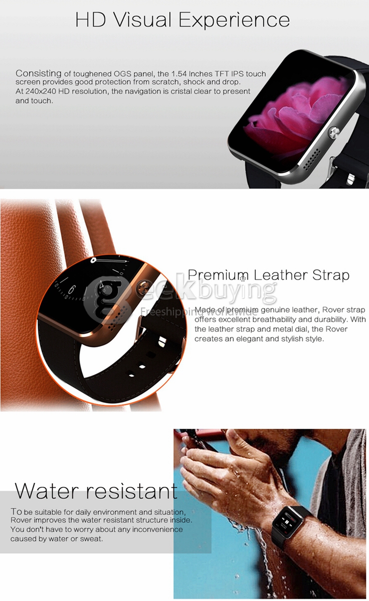 Zeblaze Rover Multifunctional Smart Watch MTK2501 Chip Toughened OGS Panel BT4.0 With Premium Leather Strap - Gold