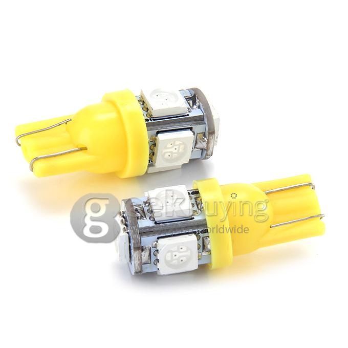T10-5050-5SMD 1W 12V 100lm 5xSMD 5050 LED Lamp Car Side Light Instrument / Reading / Parking / Fog Light - Yellow