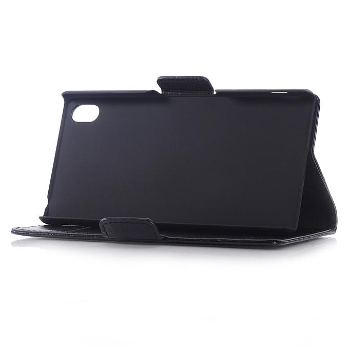 Protective Hard Cover Flip Stand Leather Case for Sony Xperia Z4 Smartphone - Black