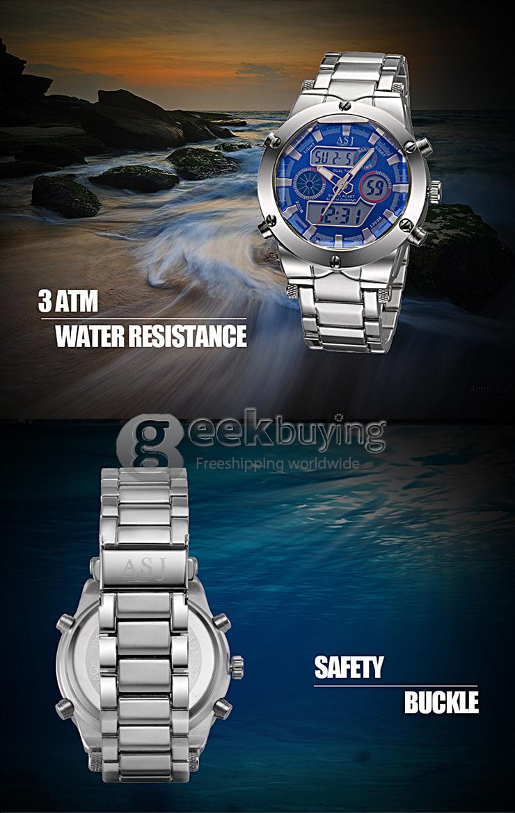 YR WH425 ASJ Fashion Electronic Men Quartz Watch With Dual Time Display Steel Strap - Blue + Silver