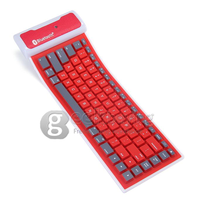 WP002 Foldable Wireless Bluetooth 2.0 Keyboard Portable Chocolate Mini Keyboard for PC Tablet Laptop - Red