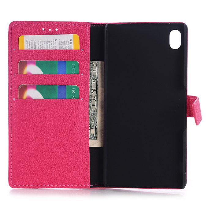 Lychee Texture Protective Hard Cover Flip Stand Leather Case for Sony Xperia Z4 Smartphone - Pink