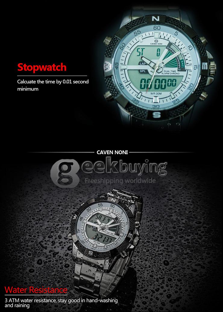 YR NONI-001 Fashion Electronic Quartz Men Sports Watch With Analog & Digital Dual Time Display - Yellow + Silver