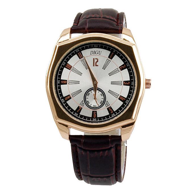 WH144 Leisure Unisex Quartz Wrist Watch Irregular Dial Dual Movements - Golden + Brown