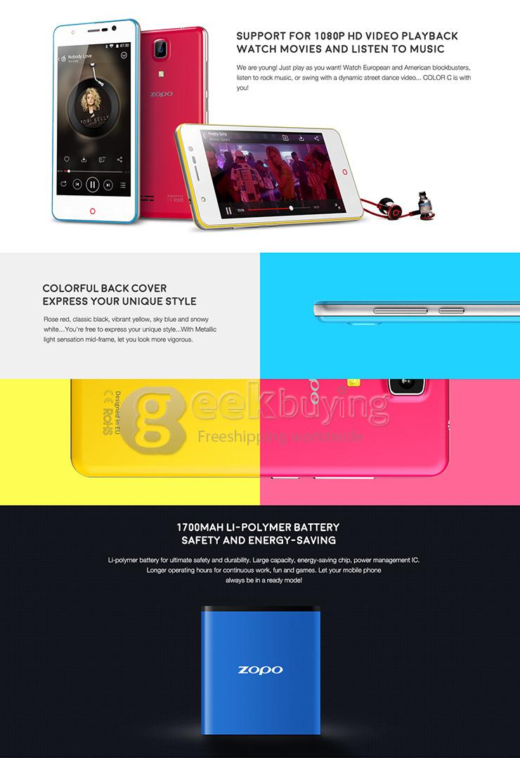 ZOPO ZP330 4.5inch 4G LTE Android 5.1 Smartphone 64bit MTK6735 Quad Core 1.0Ghz 1GB RAM 8GB ROM Miracast - Black