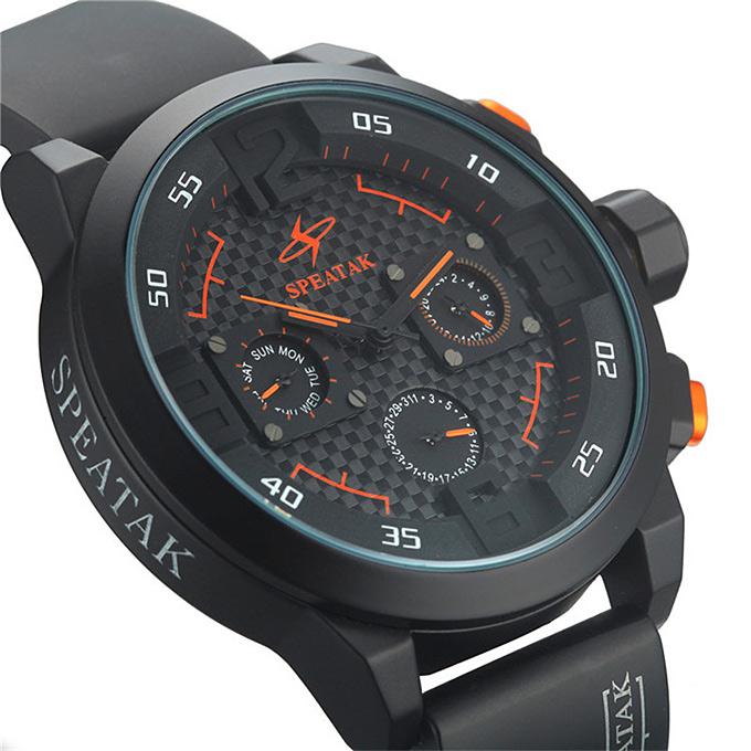 WH291 Speatak Fashion Men Quartz Sports Watch Large Round Dial Four Movements - Black