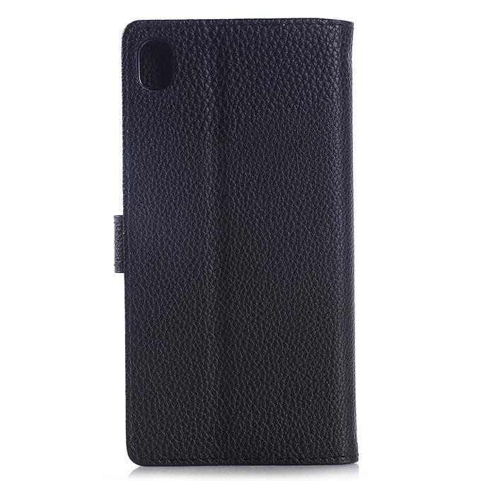 Lychee Texture Protective Hard Cover Flip Stand Leather Case for Sony Xperia Z4 Smartphone - Black