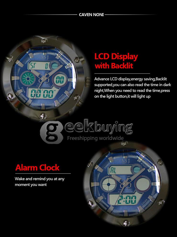 YR WH425 ASJ Fashion Electronic Men Quartz Watch With Dual Time Display Steel Strap - Blue + Silver