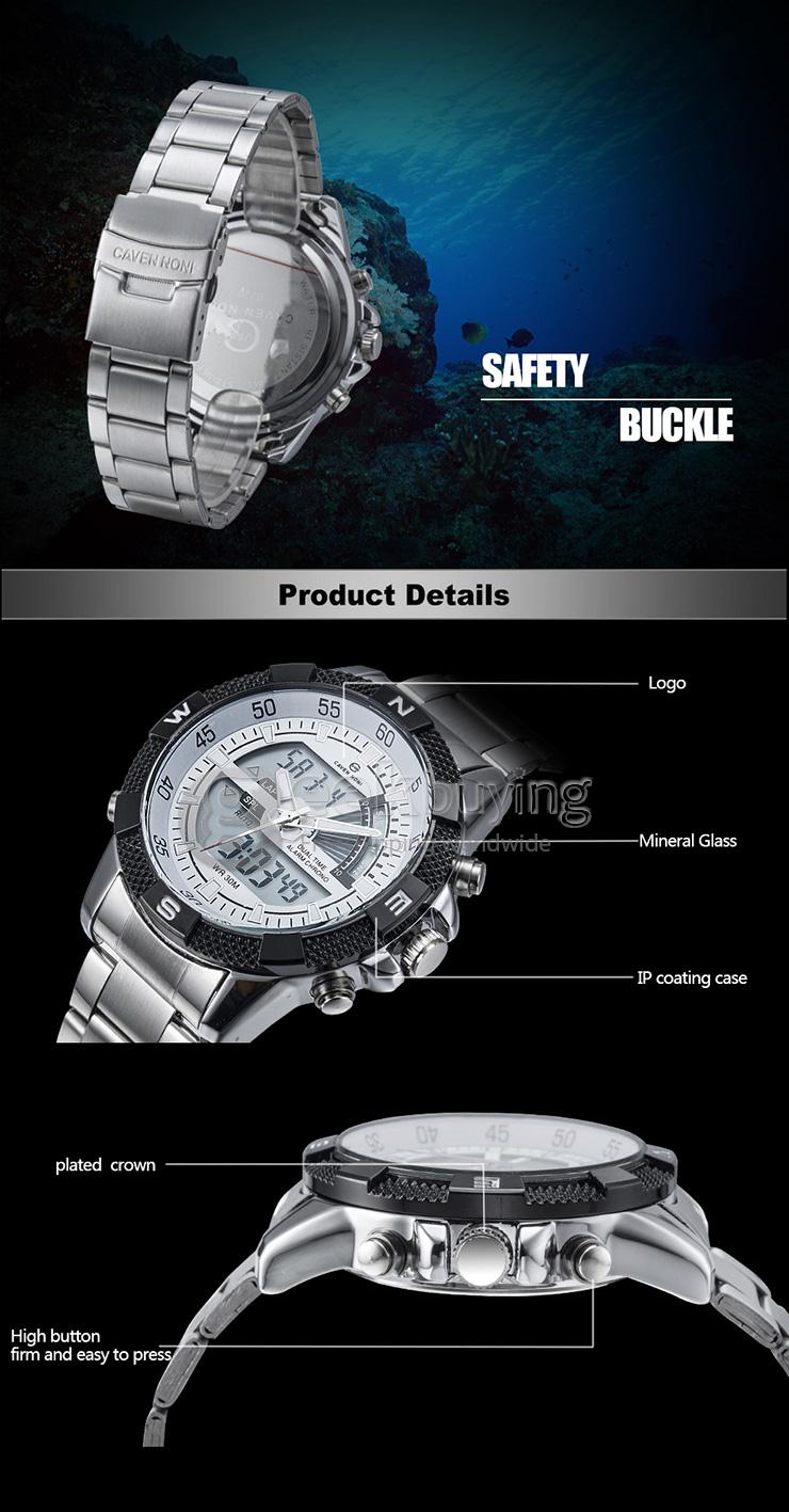 YR NONI-001 Fashion Electronic Quartz Men Sports Watch With Analog & Digital Dual Time Display - Yellow + Silver