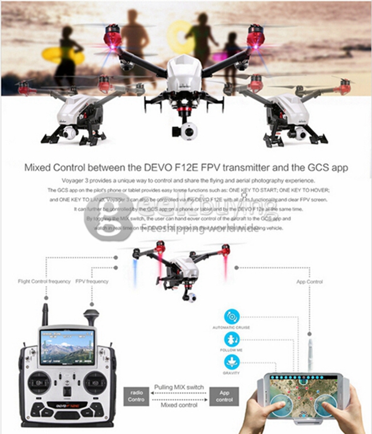 Walkera Voyager 3 Helicopter 3 Axis Brushless 3D Gimbal 1080P GPS/GLONASS OTH 5.8G FPV Follow Me Mode