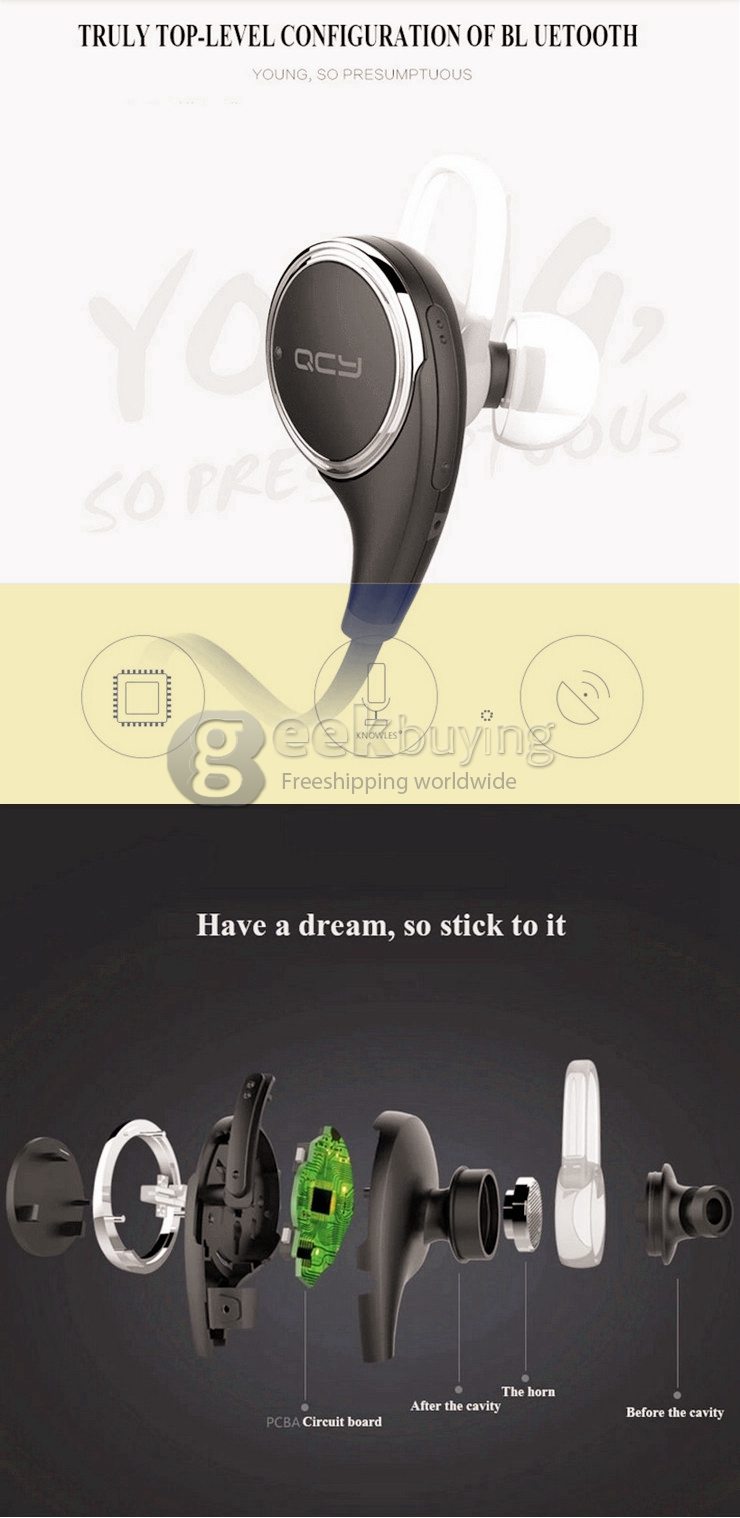 QCY QY8 Wireless Sports BT4.1 Stereo Headset Earphone Headphone With Microphone For iPhone Sumsung Smartphones - White