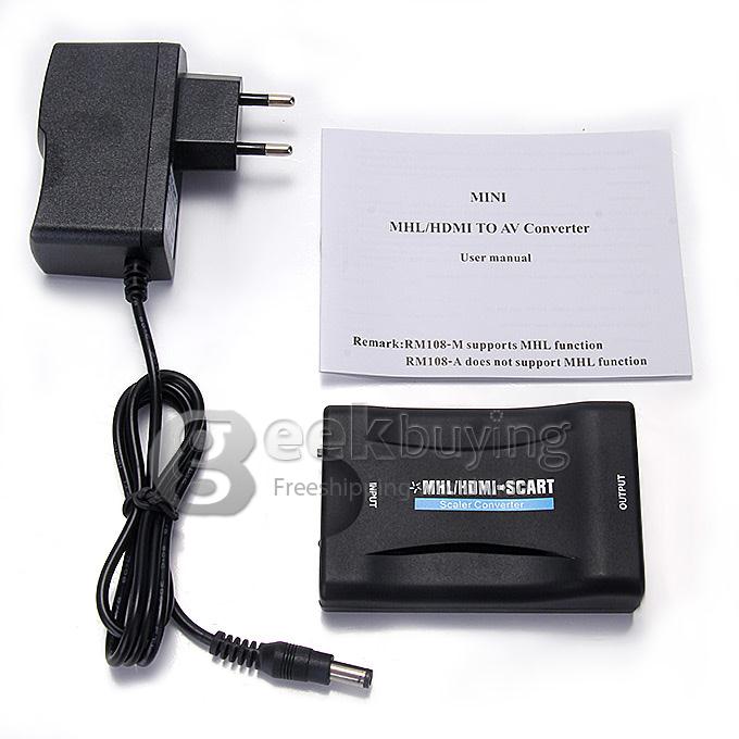 New HDMI to SCART Composite Video Converter Stereo Audio Adapter SKY HD Blu-Ray - Black