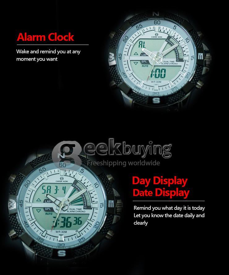 YR NONI-001 Fashion Electronic Quartz Men Sports Watch With Analog & Digital Dual Time Display - Yellow + Silver