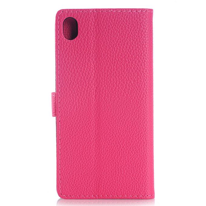 Lychee Texture Protective Hard Cover Flip Stand Leather Case for Sony Xperia Z4 Smartphone - Pink
