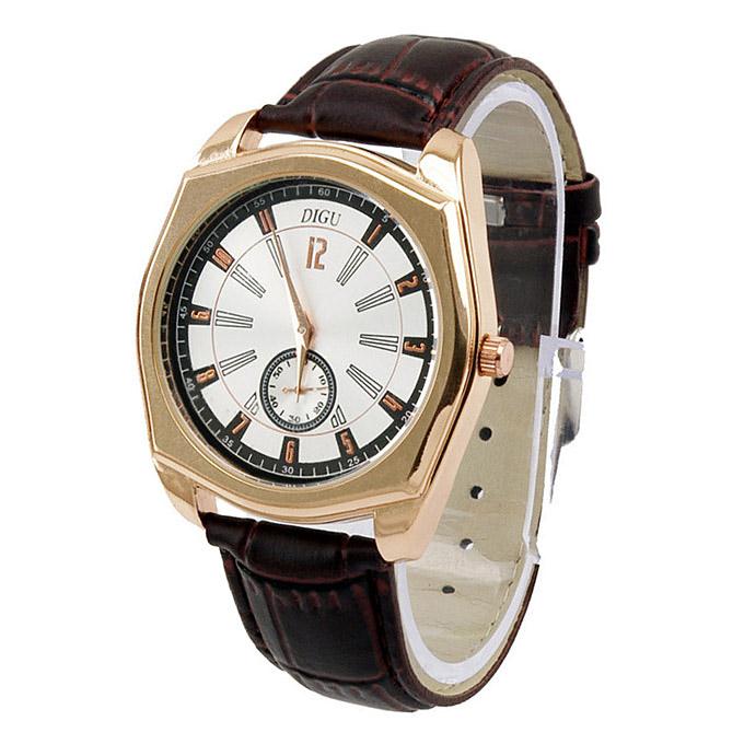 WH144 Leisure Unisex Quartz Wrist Watch Irregular Dial Dual Movements - Golden + Brown