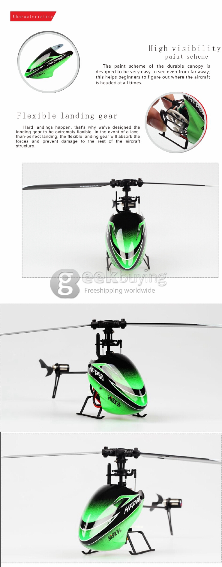 Hisky HFP80 V2 4CH Flybarless RC Helicopter 6 Axis Gyro With New X-6S