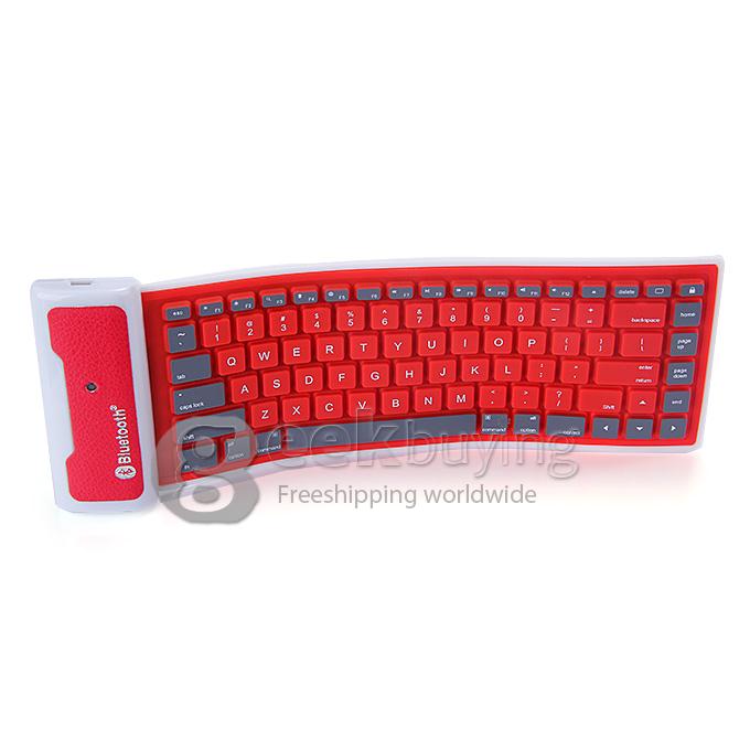WP002 Foldable Wireless Bluetooth 2.0 Keyboard Portable Chocolate Mini Keyboard for PC Tablet Laptop - Red