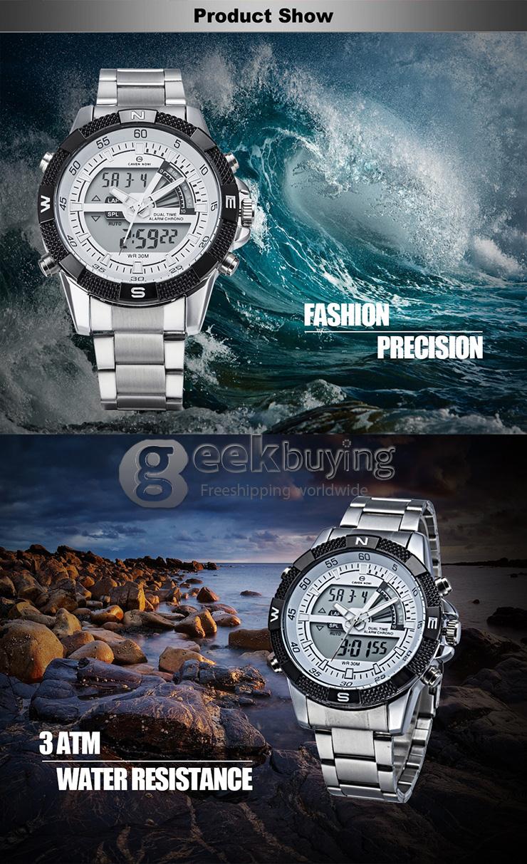 YR NONI-001 Fashion Electronic Quartz Men Sports Watch With Analog & Digital Dual Time Display - Yellow + Silver