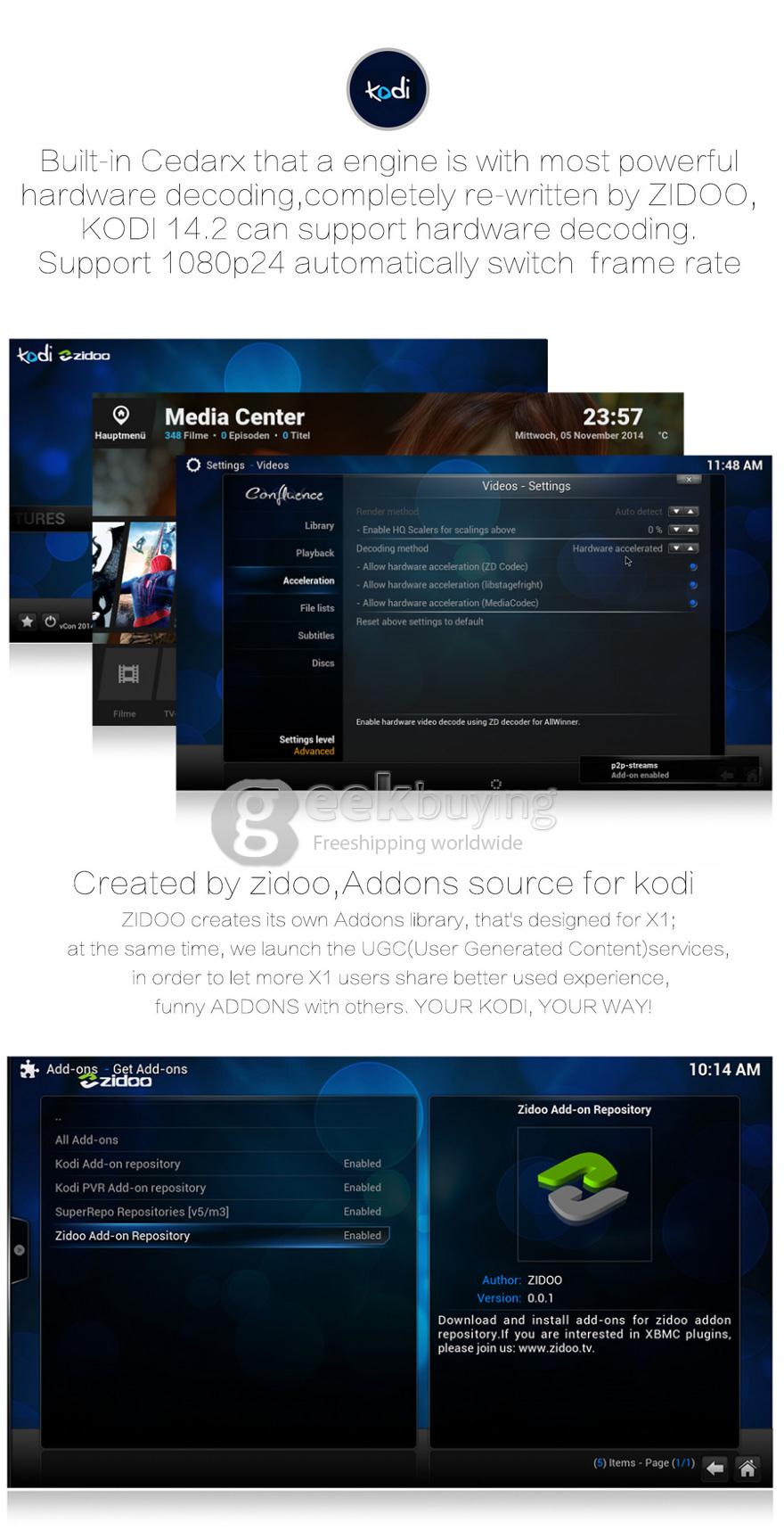 ZIDOO X1 4K TV Box Android 4.4 H.265 3D 1G/8G 802.11 b/g/n LAN HDMI KODI - Silver