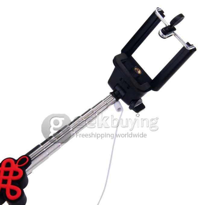 Universal Chinese Knot Style Wired Selfie Stick Extendable Monopod with 3.5mm Jack Cable For iPhone IOS Android - Black